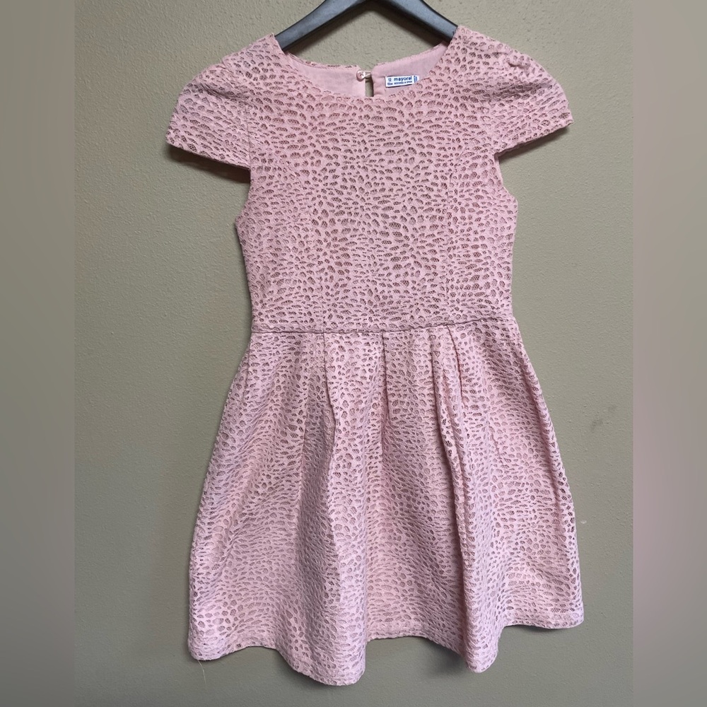 Mayoral Pink Eyelet Spring, Easter A-Line Dress with Back Diamond Cutout